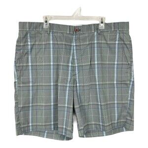 Greg Norman Golf Shorts Men Size 40 Quick Dry Fabric Glen Plaid Gray Blue